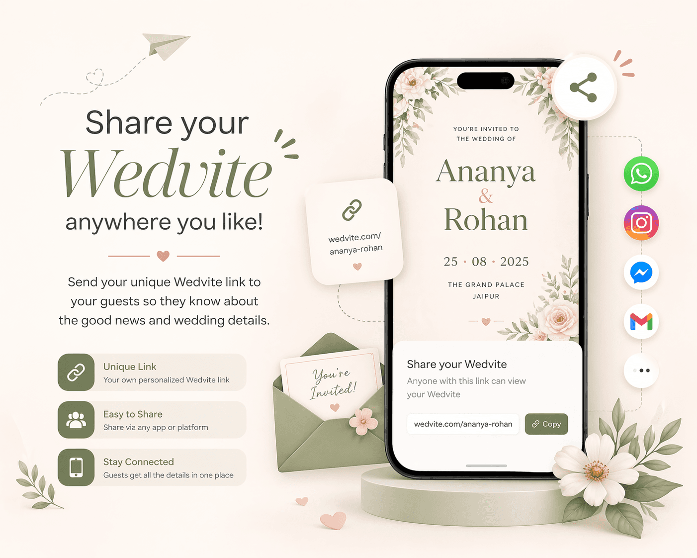 Share your Invyo link with guests in messages, email, and social apps